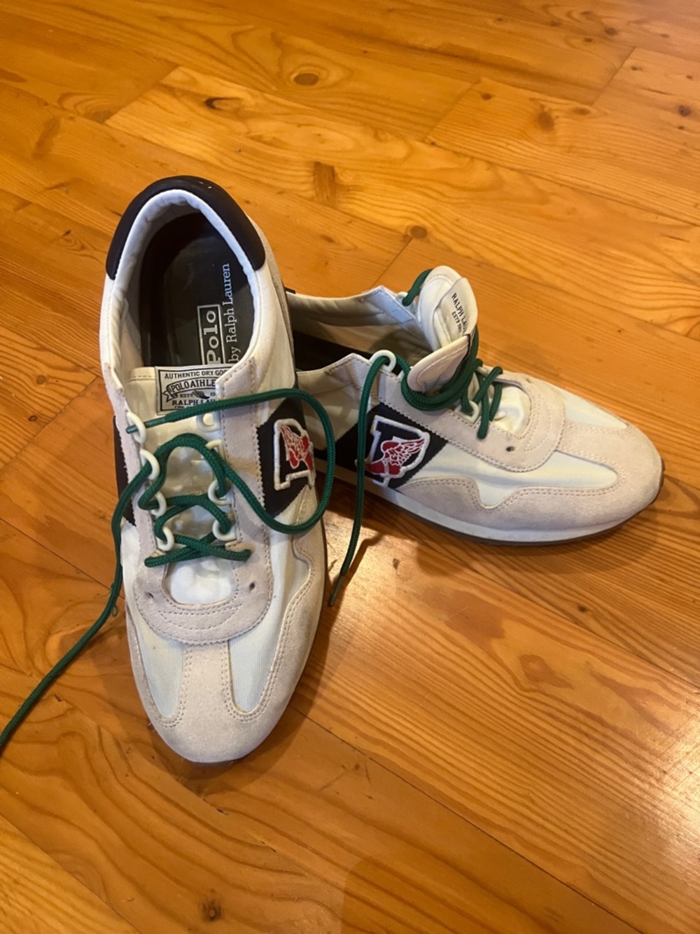 Polo by Ralph Lauren Men’s White Sneakers with Green Laces